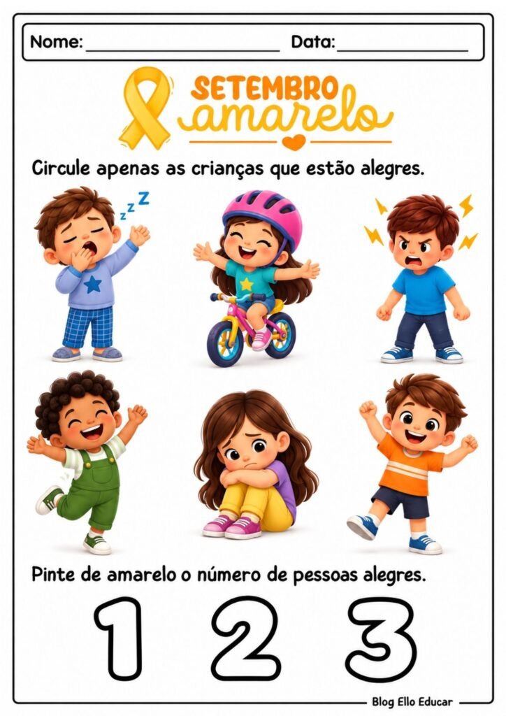 Atividades sobre Setembro Amarelo para Educação Infantil