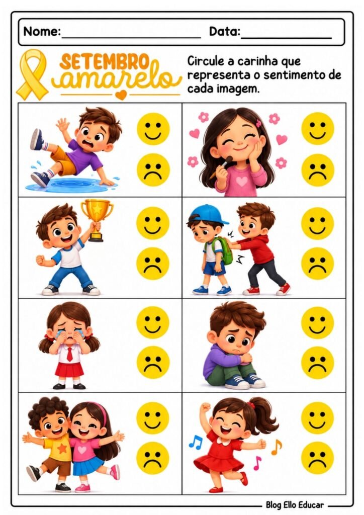 Atividades sobre Setembro Amarelo para Educação Infantil