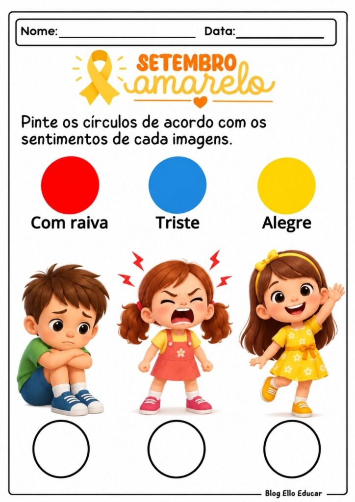 Atividades sobre Setembro Amarelo para Educação Infantil