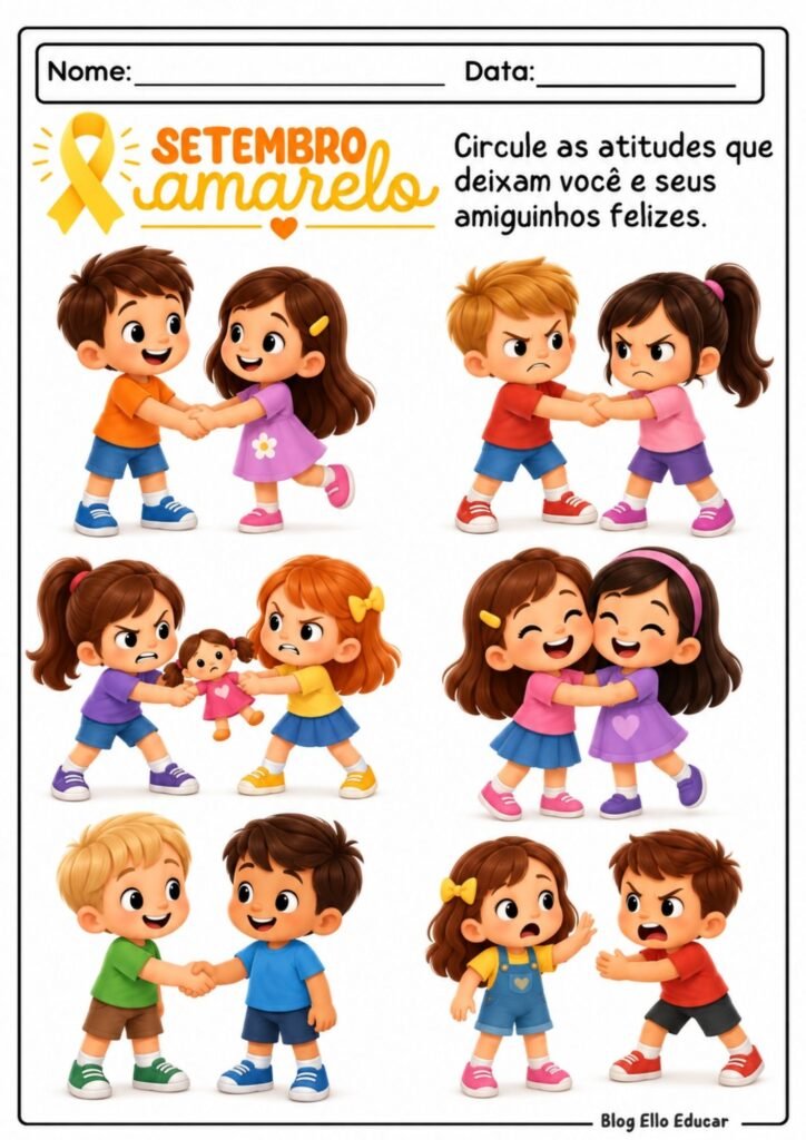 Atividades sobre setembro amarelo para Educação Infantil