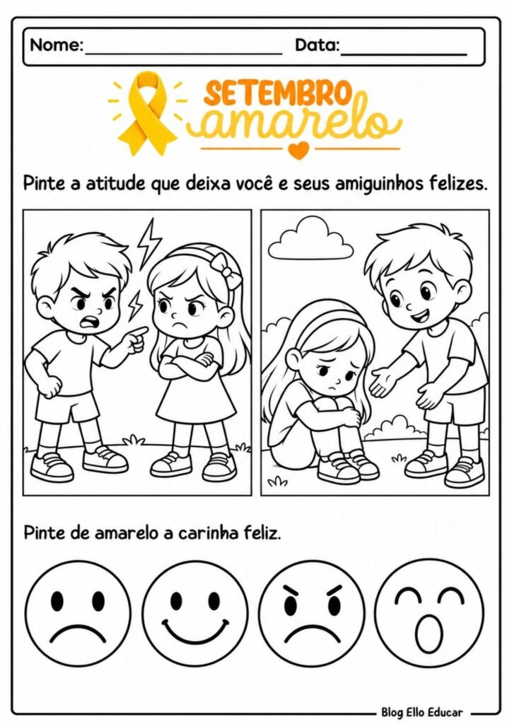 Atividades sobre Setembro Amarelo para Educação Infantil