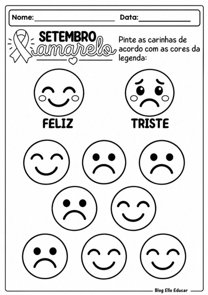 Atividades sobre Setembro Amarelo para Educação Infantil