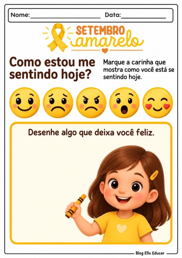 Atividades sobre Setembro Amarelo para Educação Infantil