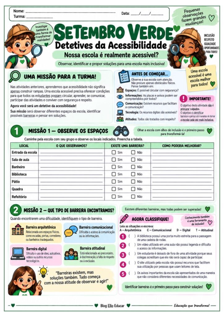 Atividades sobre Setembro Verde para 6º ano
