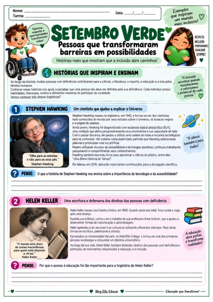 Atividades sobre Setembro Verde para 6º ano