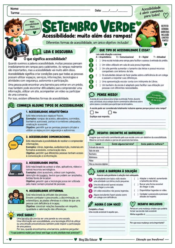 Atividades sobre Setembro Verde para 6º ano