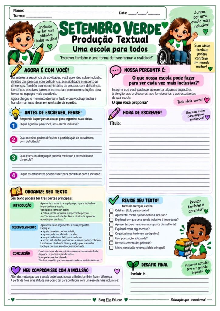 Atividades sobre Setembro Verde para 6º ano