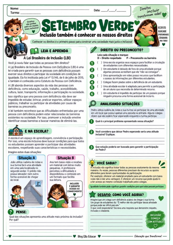 Atividades sobre Setembro Verde para 6º ano