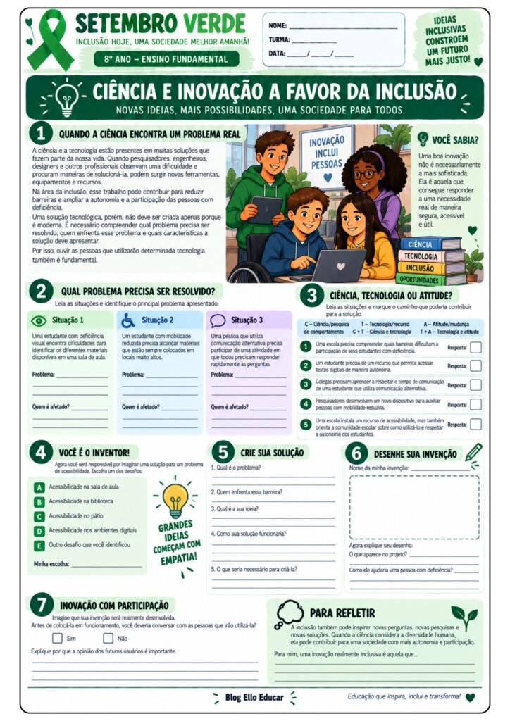 Atividades sobre Setembro Verde para 8° ano