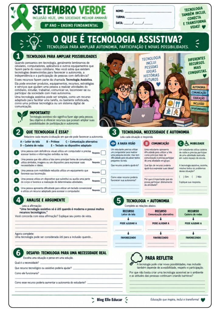 Atividades sobre Setembro Verde para 8° ano