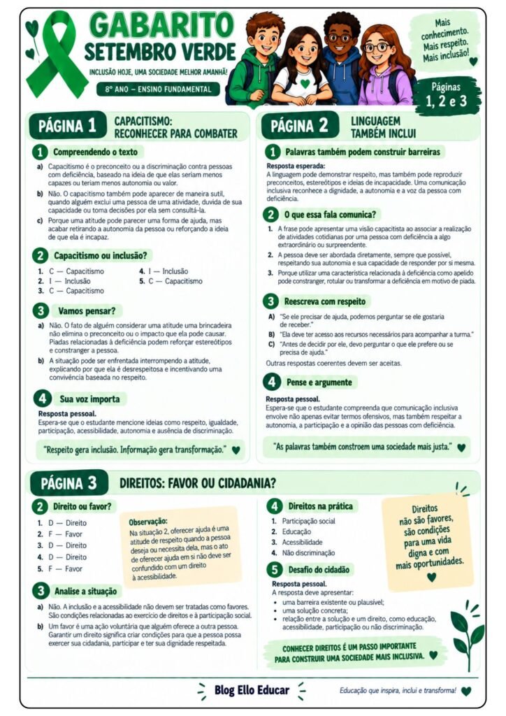 Atividades sobre Setembro Verde para 8° ano