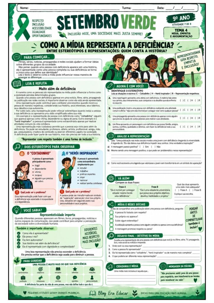 Atividades sobre Setembro Verde para 9º ano