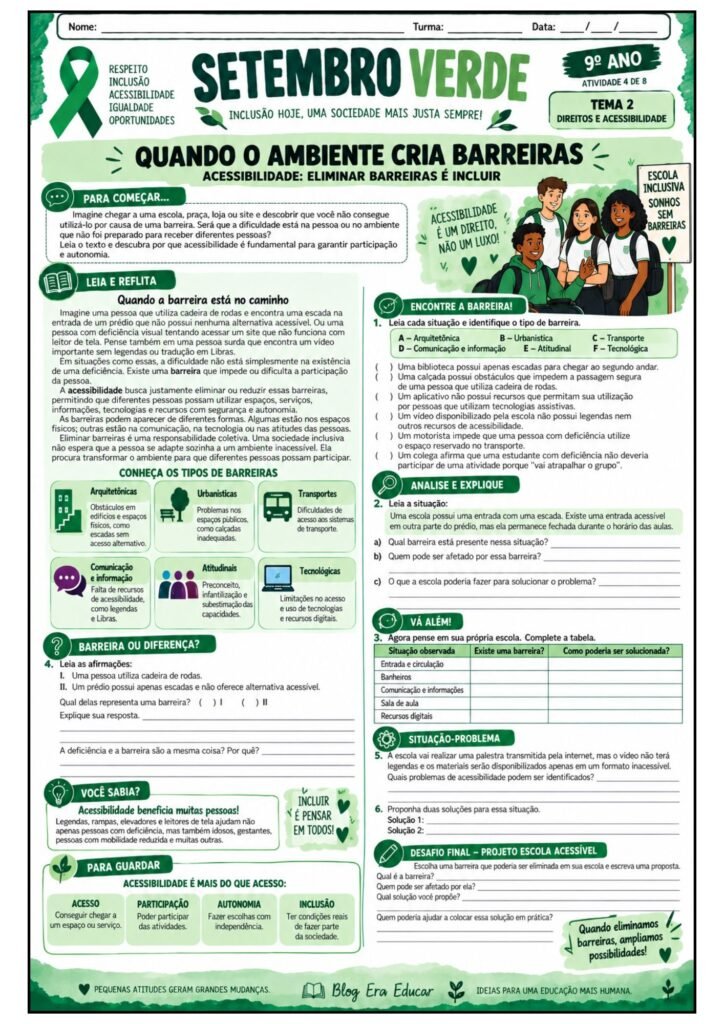 Atividades sobre Setembro Verde para 9º ano