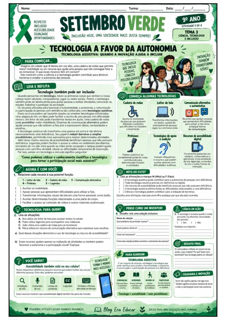 Atividades sobre Setembro Verde para 9º ano
