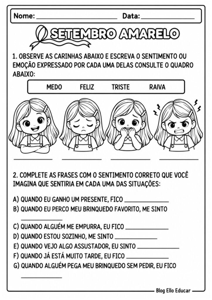 Atividades sobre o Setembro Amarelo
