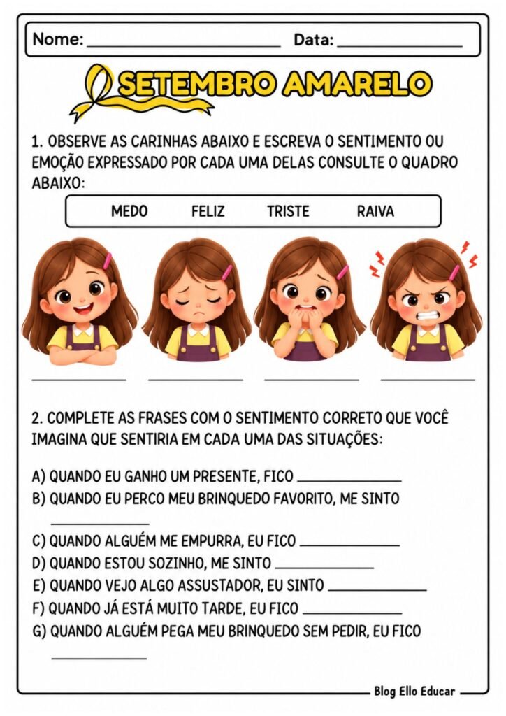 Atividades sobre o Setembro Amarelo