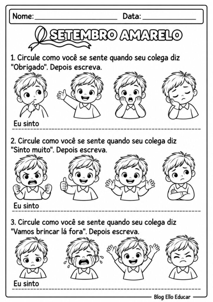 Atividades sobre o Setembro Amarelo