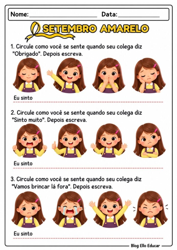 Atividades sobre o Setembro Amarelo