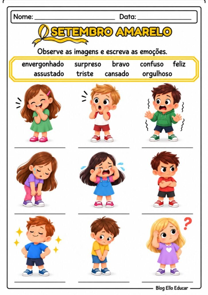 Atividades sobre o Setembro Amarelo