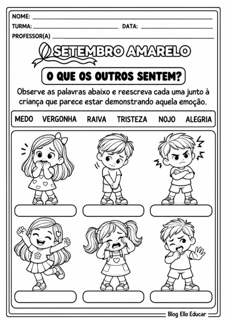 Atividades sobre o Setembro Amarelo