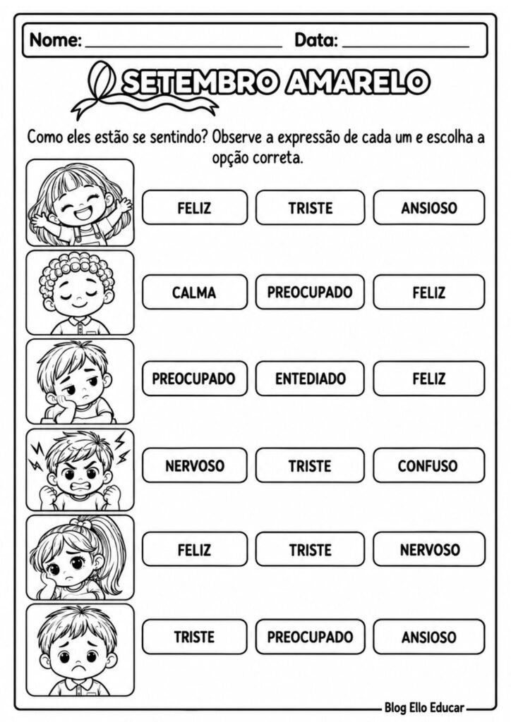 Atividades sobre o Setembro Amarelo