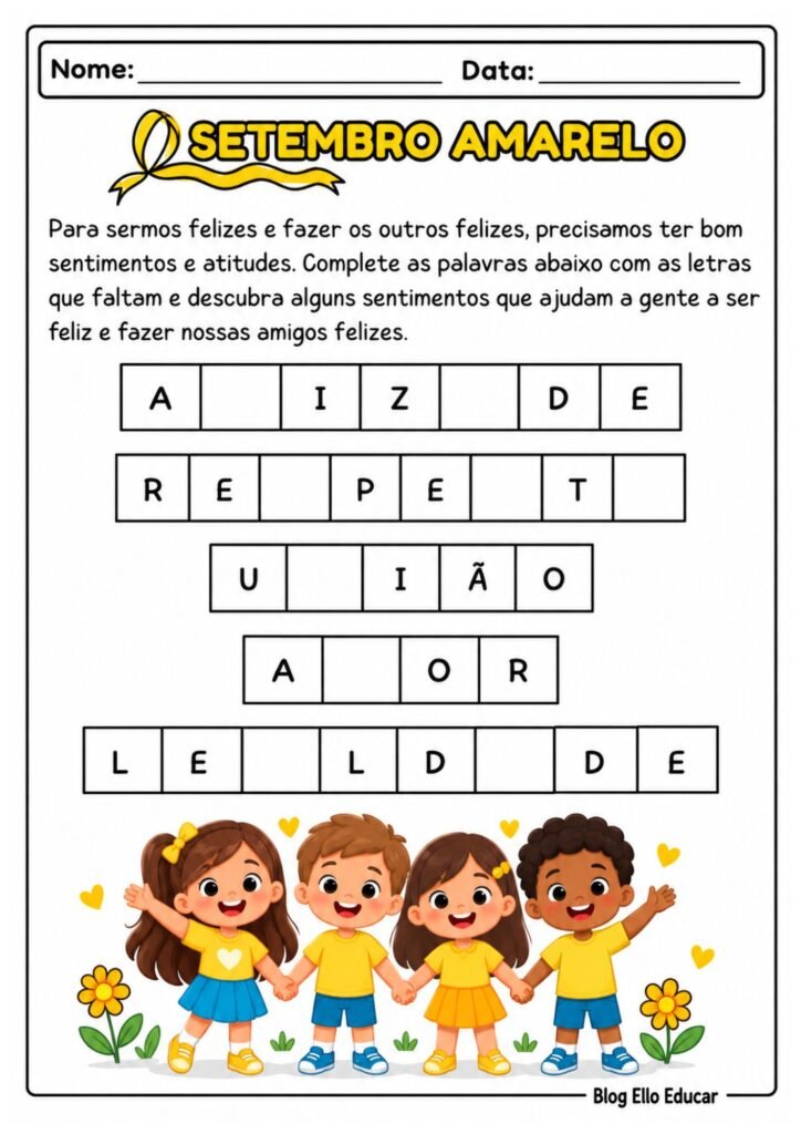 Atividades sobre o Setembro Amarelo