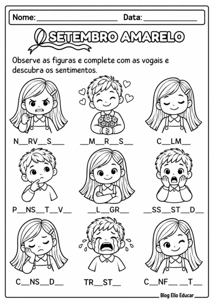 Atividades sobre o Setembro Amarelo