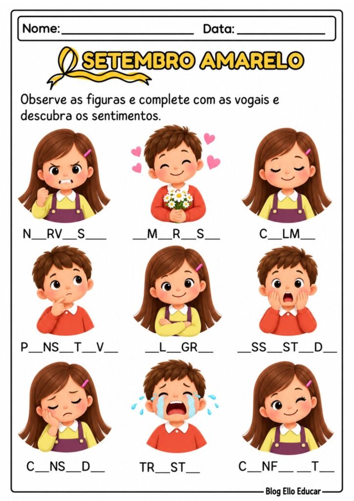 Atividades sobre o Setembro Amarelo