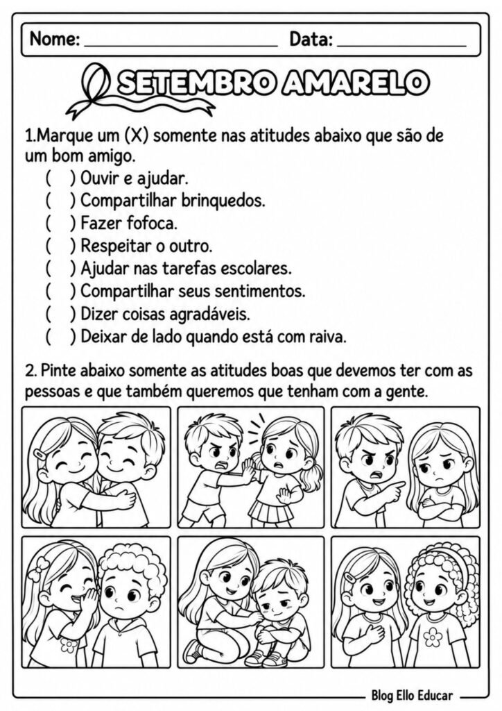 Atividades sobre o Setembro Amarelo