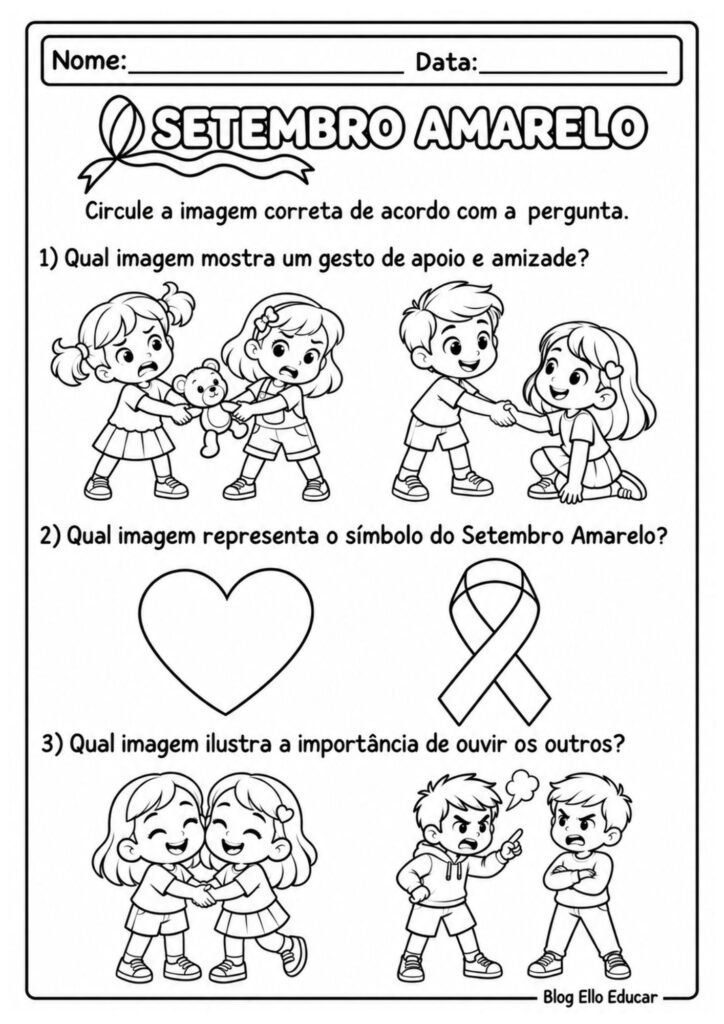 Atividades sobre o Setembro Amarelo