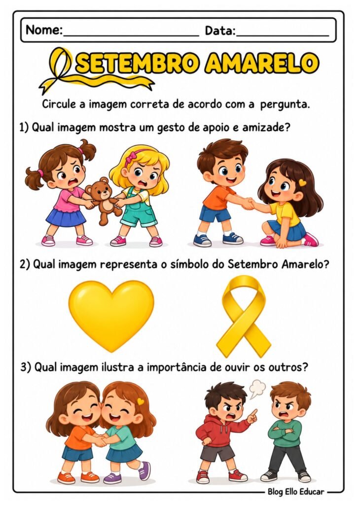 Atividades sobre o Setembro Amarelo