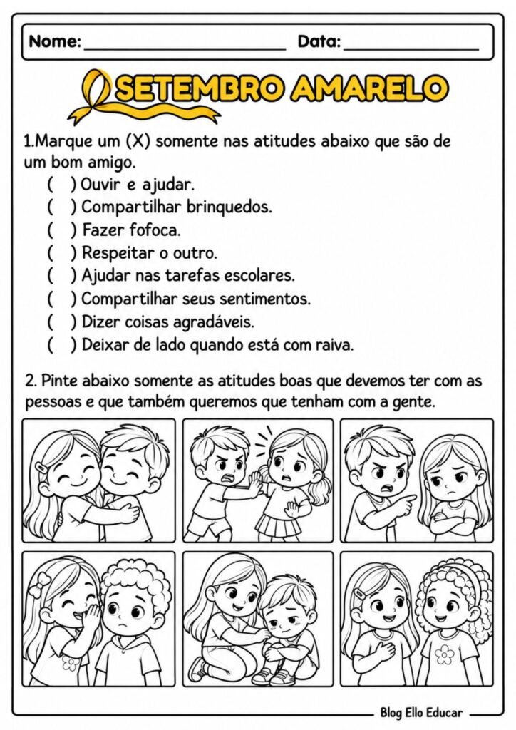 Atividades sobre o Setembro Amarelo