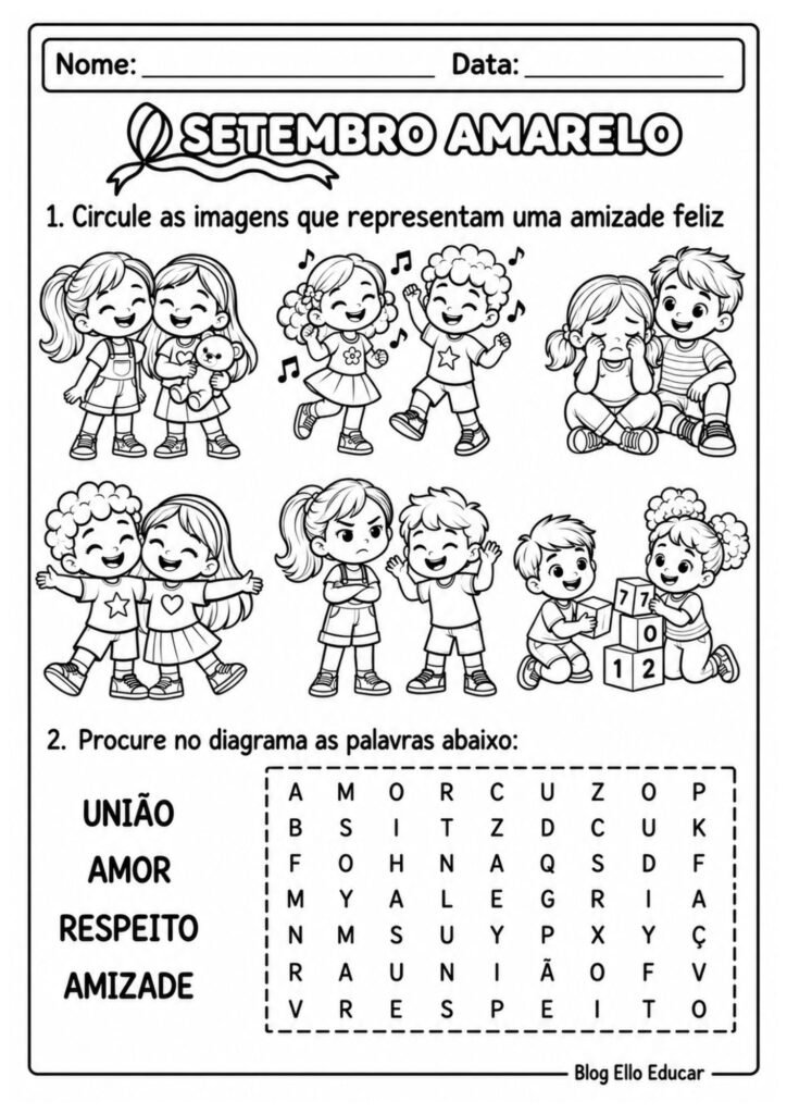 Atividades sobre o Setembro Amarelo