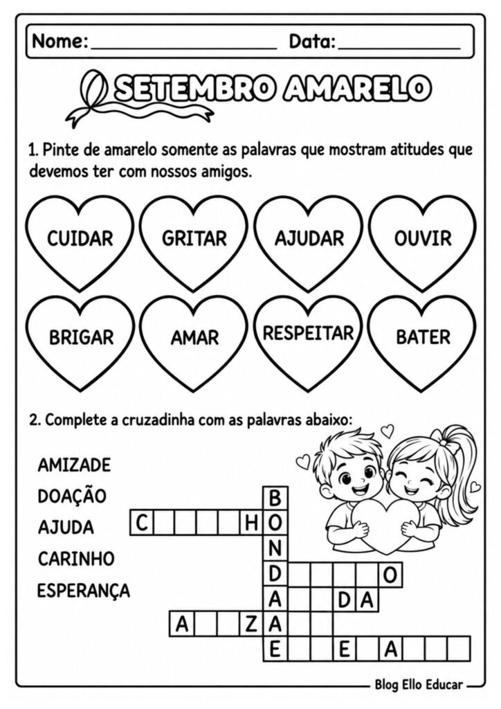 Atividades sobre o Setembro Amarelo