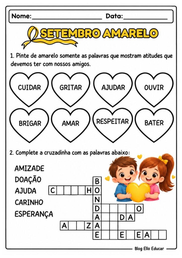 Atividades sobre o Setembro Amarelo