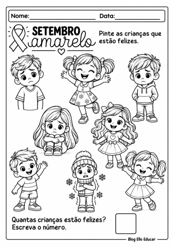Atividades sobre setembro amarelo para Educação Infantil