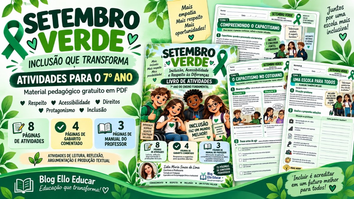 Atividades sobre Setembro Verde para 7º ano: material gratuito em PDF
