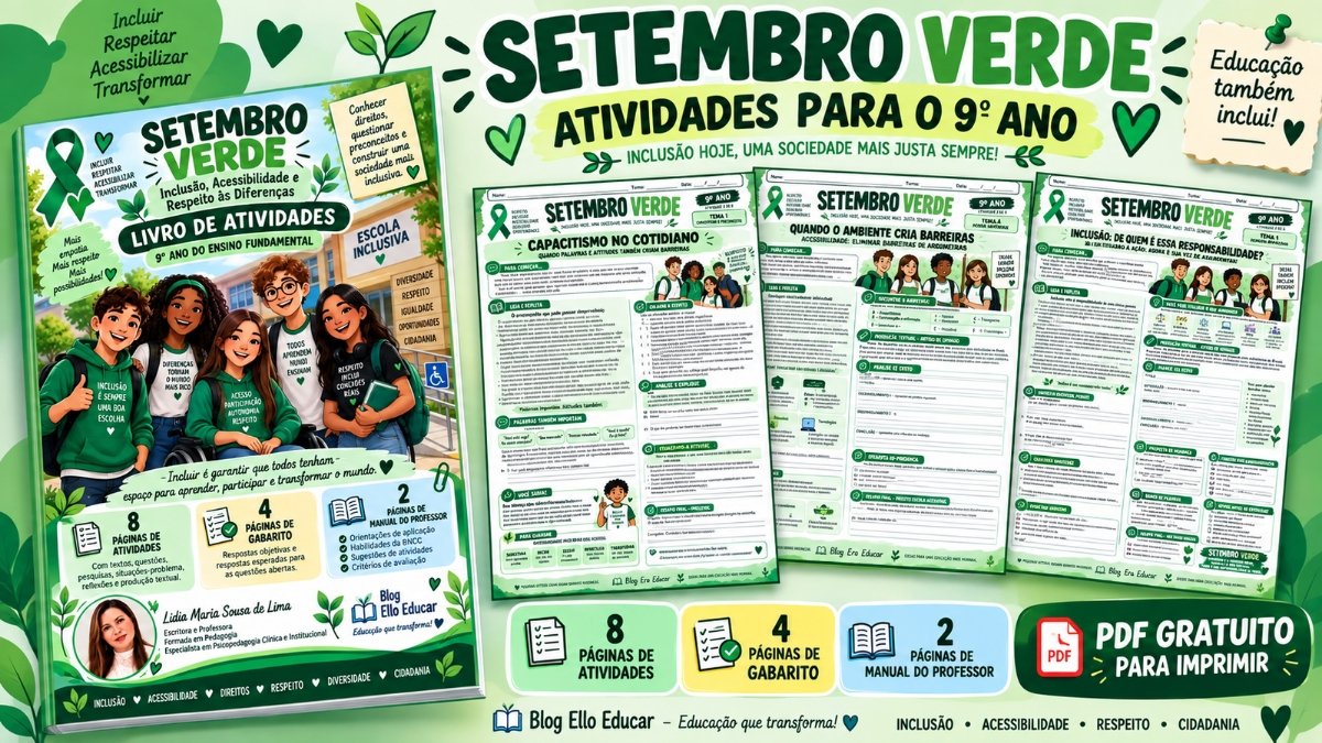 Atividades sobre Setembro Verde para 9º ano: livro gratuito em PDF
