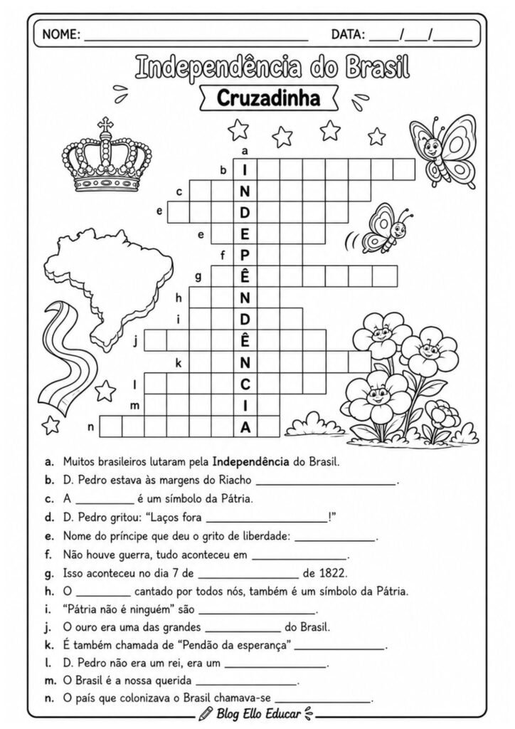Cruzadinha da Independência do Brasil com resposta