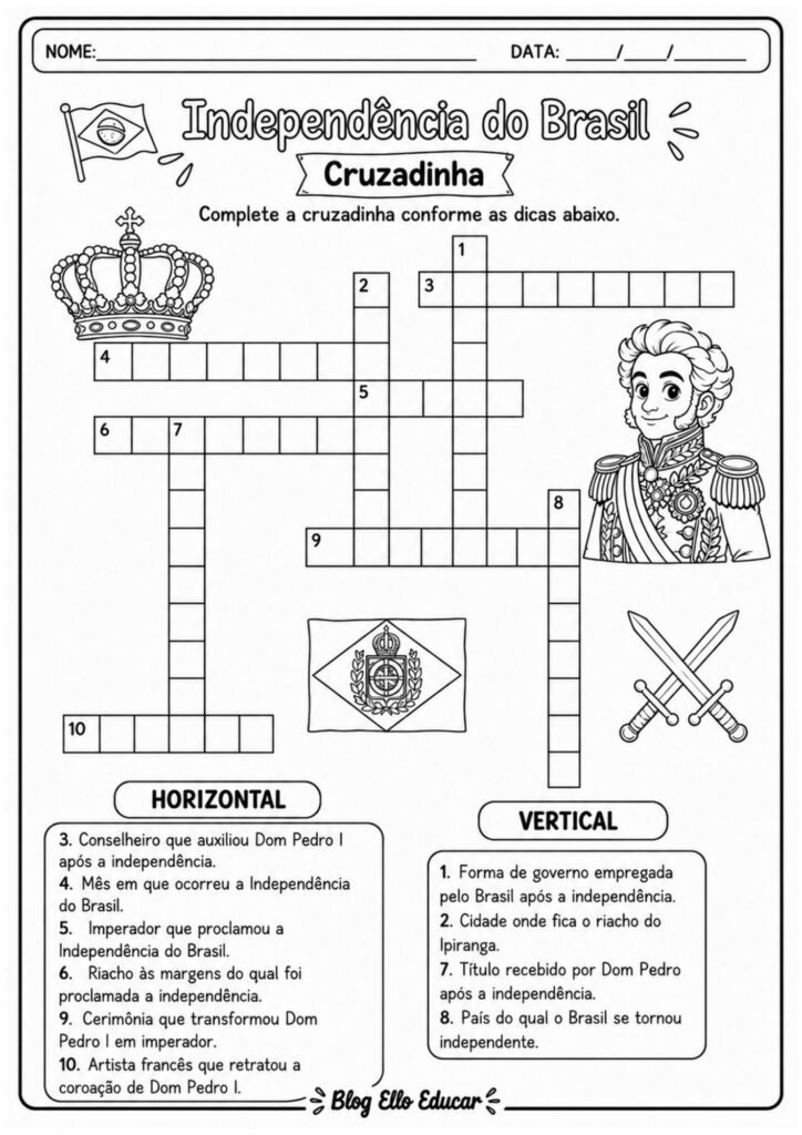Cruzadinha da Independência do Brasil com resposta