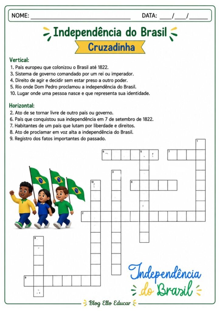 Cruzadinha da Independência do Brasil com resposta