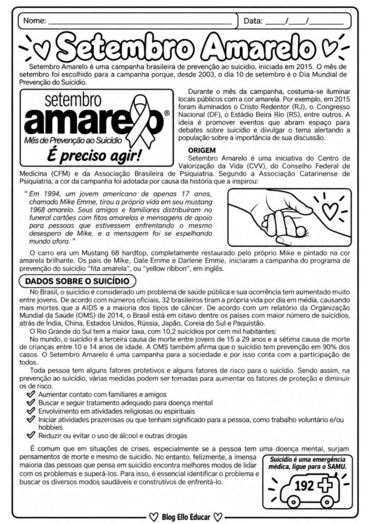 Texto sobre Setembro Amarelo como interpretação