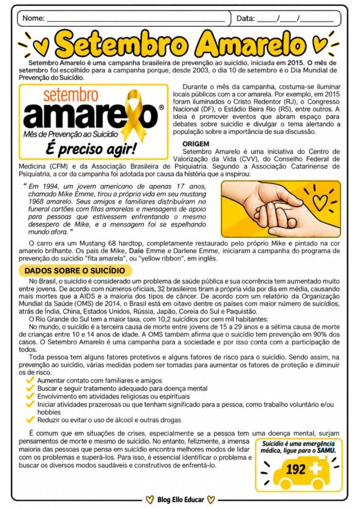 Texto sobre Setembro Amarelo como interpretação