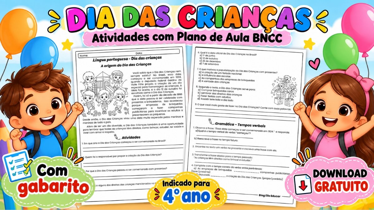 Atividades do Dia das Crianças 4° ano: PDF grátis com plano de aula